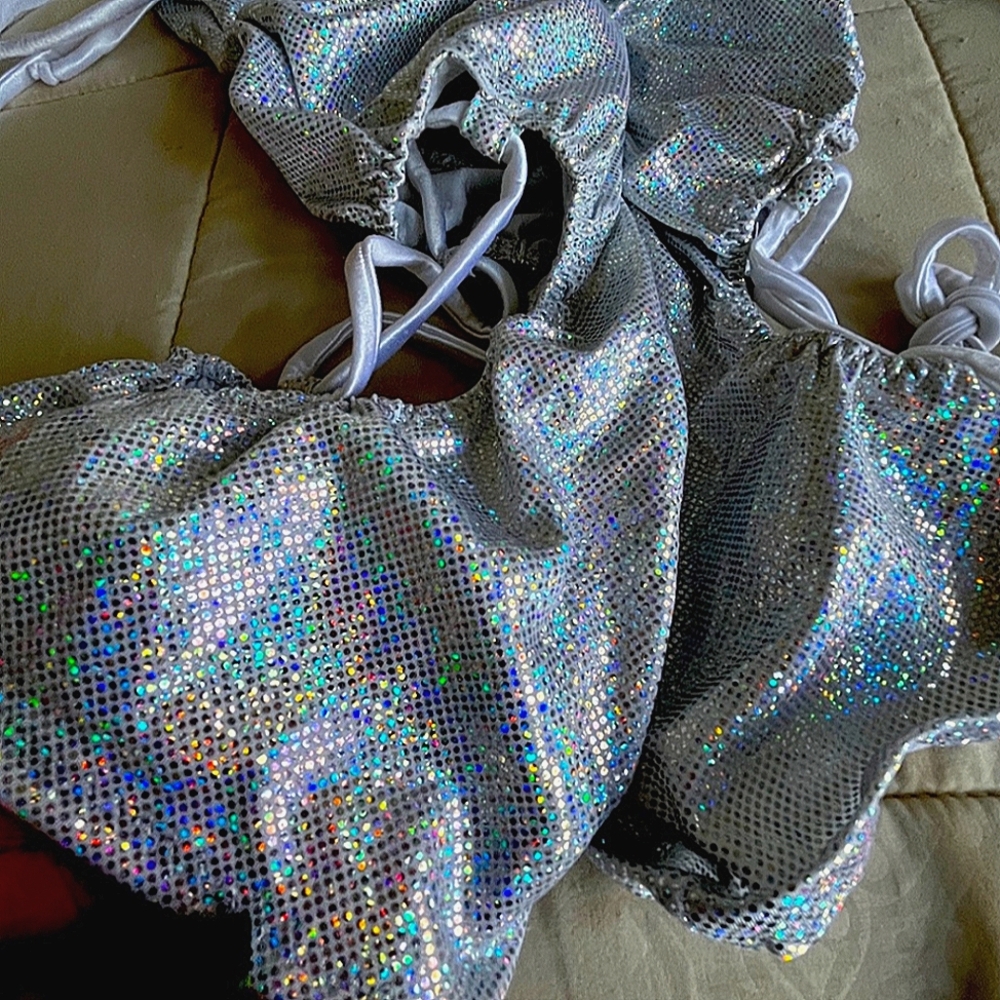 Iridescent sparkly SEXY BARTENDER OUTFIT WITH SCRUNCHED BUTT EXOTIC RAVE WEAR - Picture 2 of 3